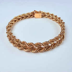 Estate 14K Solid Yellow Gold Braided Double Rope Twist Chain VTG Bracelet 6.5”
